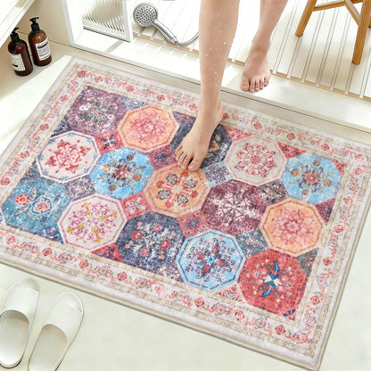 Yinhua Boho Bathroom Runner Rug Non Silp, Vintage Long Bath Mat Washable