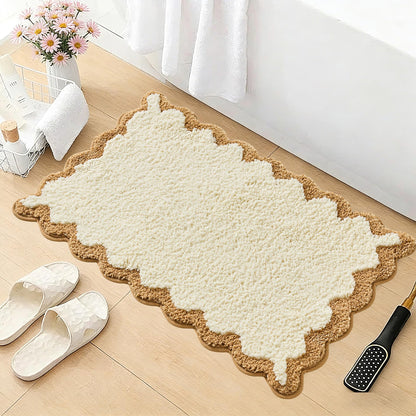ORTIGIA Cute Green Scalloped Bath Mat, Fun Plush Microfiber Scallop Bathroom Rugs Non Slip Washable Quick Dry Absorbent, Bathmat Bath Rug Carpet for Shower Stall Vanities Kitchen Floor Entrance, 20x32