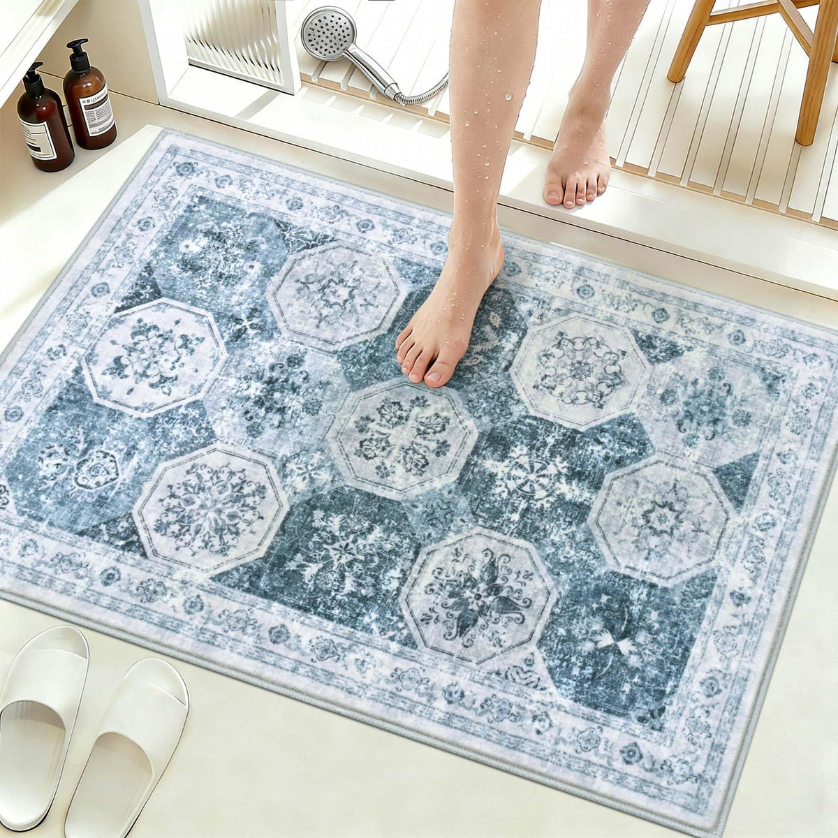 Yinhua Boho Bathroom Runner Rug Non Silp, Vintage Long Bath Mat Washable
