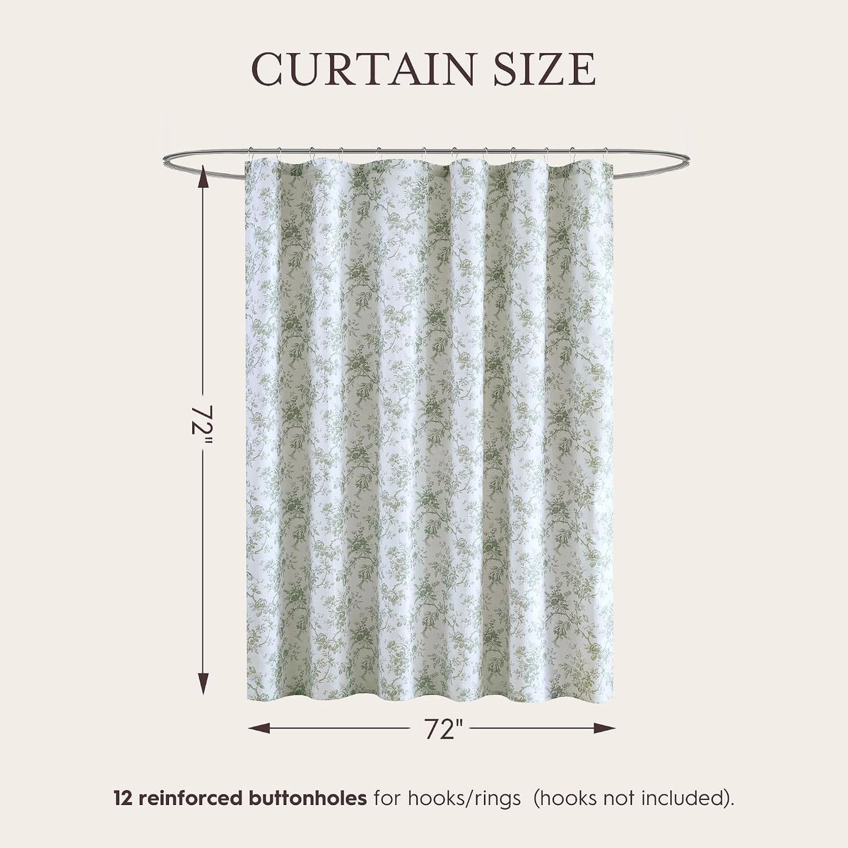 Laura Ashley Walled Garden Shower Curtain for Bathroom, 72 x 72, Green