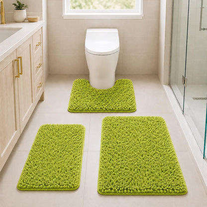 Bathroom Rugs Set Non Slip 3 Piece Bath Mat Washable Chenille Bath Rugs with PVC Backing Bath Carpet,Absorbent Bathroom Mats with Toilet Rug,Bath Mats for Bathroom,Bedroom, Kitchen,Tub,Home Decor