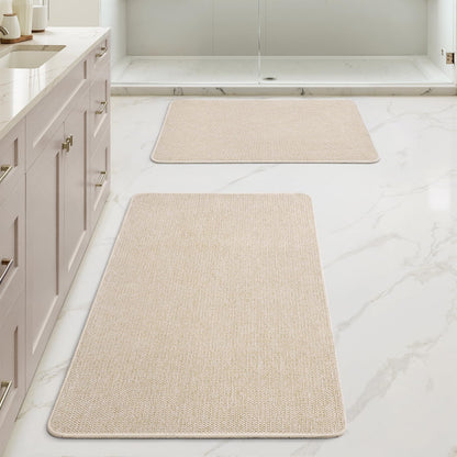 MIULEE Bathroom Rugs Set 2 Pieces, Thin Bath Mats Beige 17"x27"+20"x32"