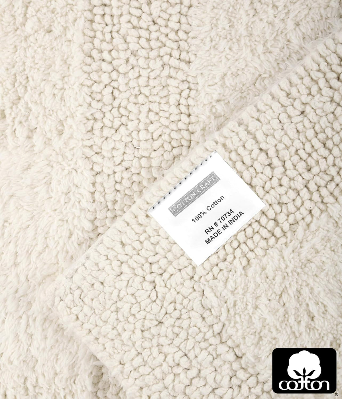 COTTON CRAFT 2 Pack Reversible Bath Mat Rug - Soft Luxurious -17x24- Ivory