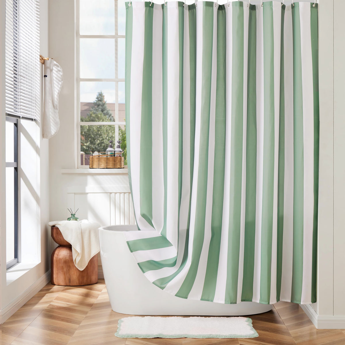 Ohocut Vertical Striped Shower Curtain, Cute Retro Vintage Blue Stripe Bathroom Shower Curtain, Waterproof Polyester Fabric Modern Bath Curtain for Bathroom 72x72 Inches Blue