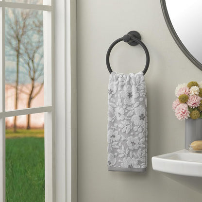 SKL Home Floral Hand Towel Set-2pc, 100% Cotton Jacquard, Gray