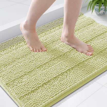Grandaily Chenille Striped Bathroom Rugs 36x24, Extra Thick and Absorbent Bath Mats, Non-Slip Soft Plush Shaggy Shower Carpet, Machine Wash Dry, Bath Rug for Bathroom, (Large, Light Grey)