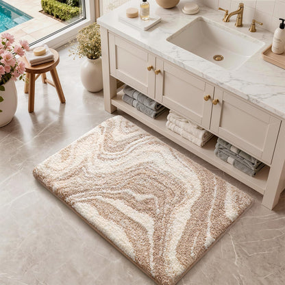 Color&Geometry Marble Bath Mat, 24"x36",Khaki Wave Bathroom Rug