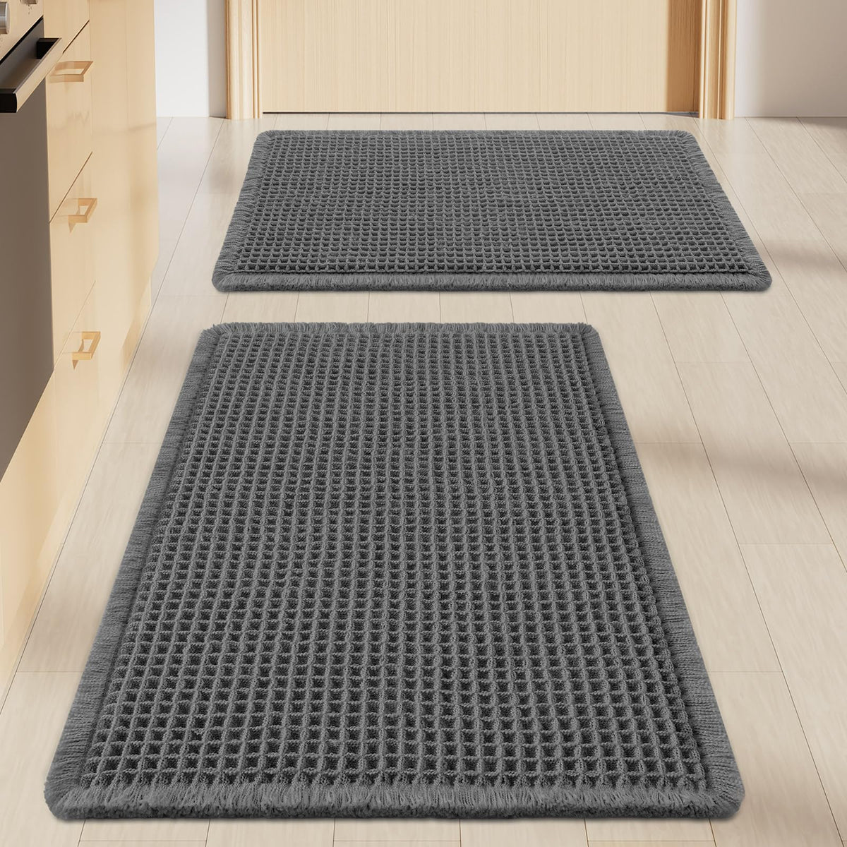 Smiry Waffle Bathroom Rugs Sets 2 Piece (30x20+24x16, Brown)