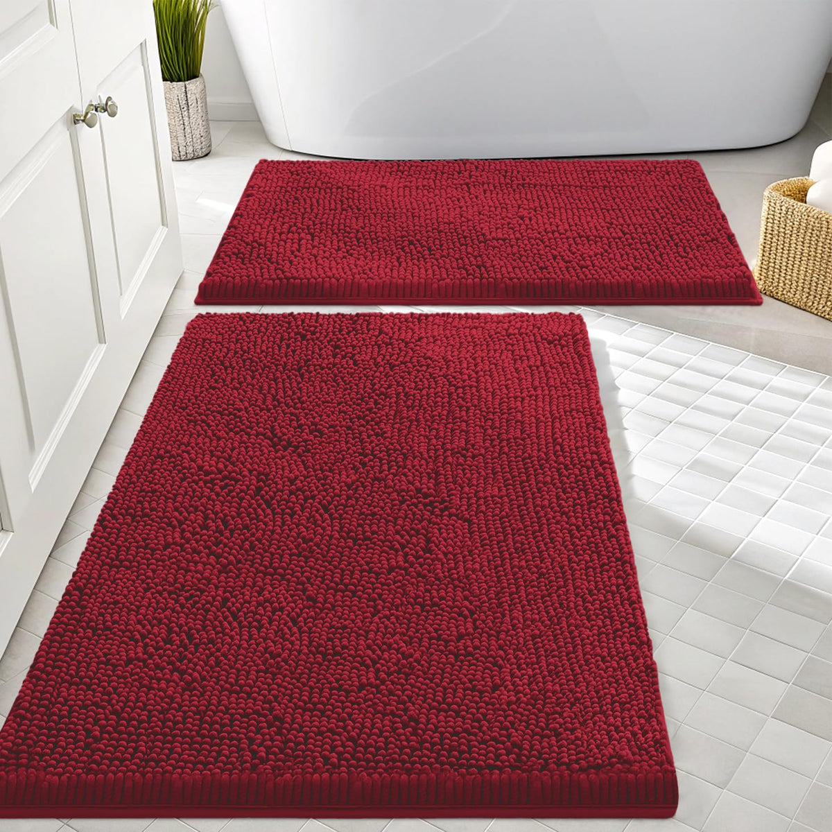 Smiry Chenille Bathroom Rugs Sets 2 Piece (30x20+24x16, Black)