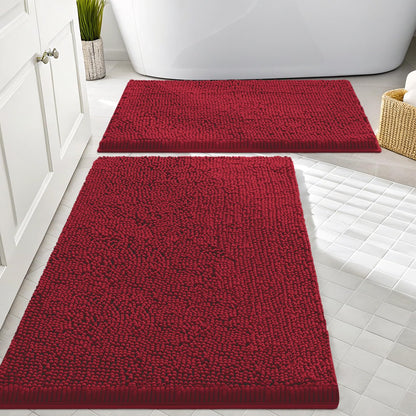 Smiry Chenille Bathroom Rugs Sets 2 Piece (30x20+24x16, Black)
