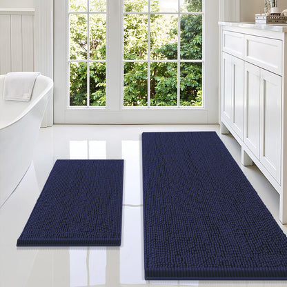 Smiry Chenille Bathroom Rugs Sets 2 Piece (30x20+24x16, Black)