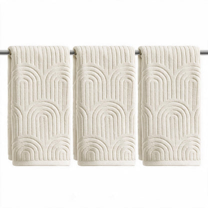 Artoid Mode 2 Pcs Caramel 3D Arched Stripes Jacquard Hand Towels for Bathroom, 100% Cotton Soft Absorbent Bathroom Decor Towels, 13.7 x 29.5 Inch