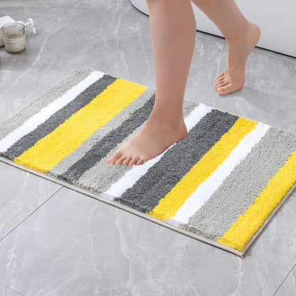 MIULEE Yellow Grey Bathroom Rug 16x24 Inch, Small Soft Thick Microfiber Striped Bath Mat, Non Slip Fluffy Plush Machine Washable Quick Dry for Bathroom Decor, Floor Tub and Shower