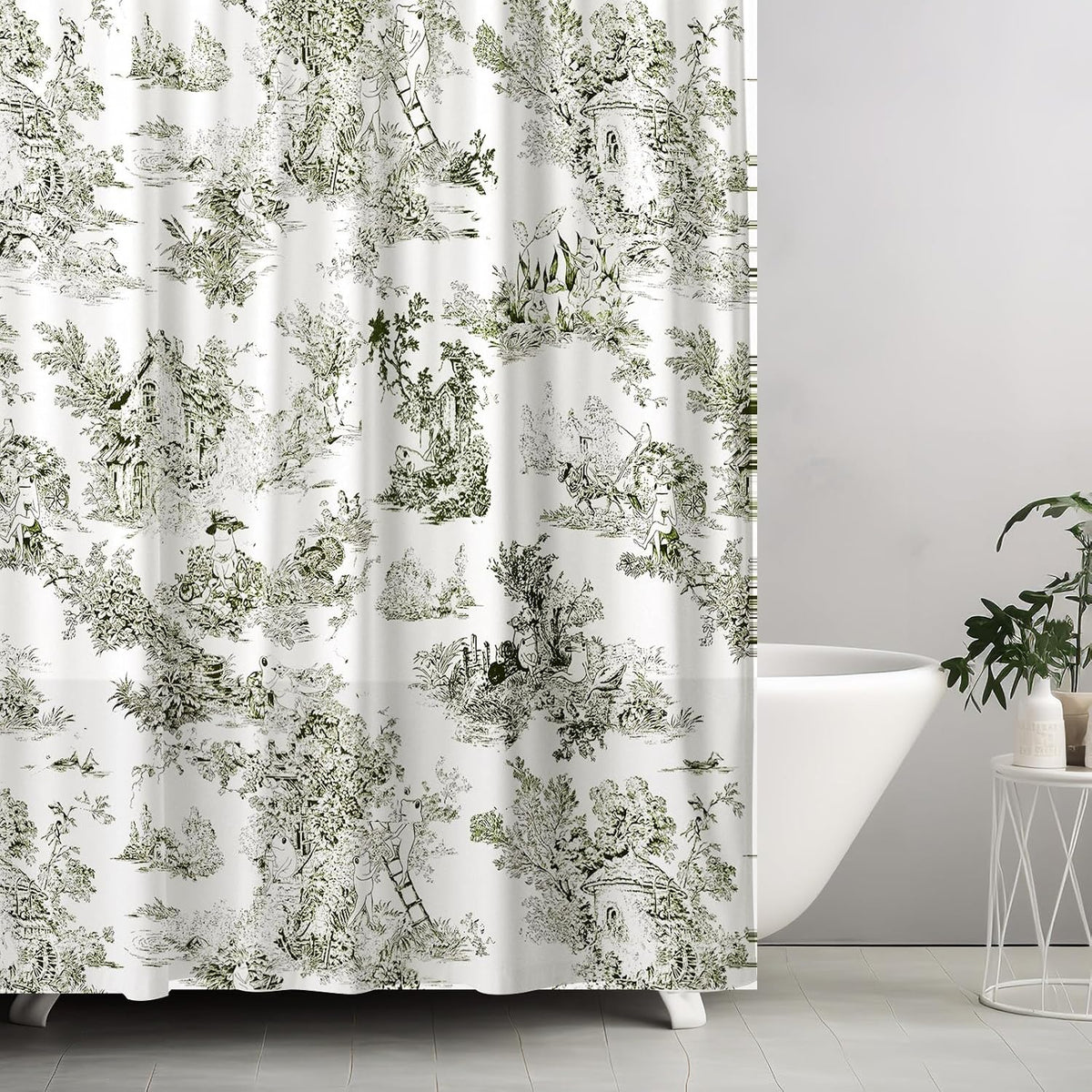 Mindsoft Vintage French Frog Toile Shower, Green, 72x72 Inch