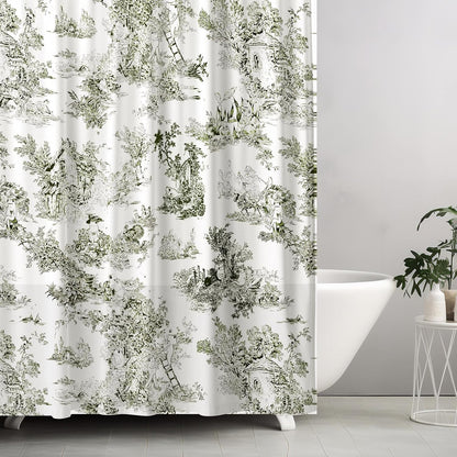 Mindsoft Vintage French Frog Toile Shower, Green, 72x72 Inch