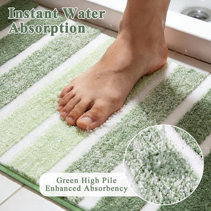 Yamaziot Sage Green Bathroom Rug Set 5 Piece Washable Non Slip Striped Mat