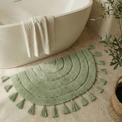 Beautiful Boho Rug with Tassels - Soft Half Circle Cotton Bathroom Mat