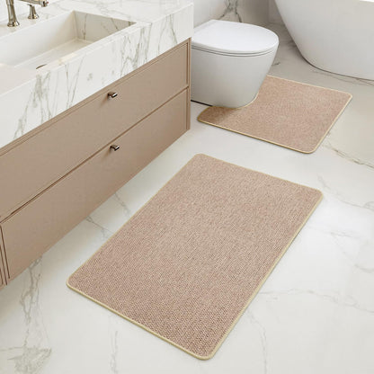 MIULEE Bathroom Rugs Set 2 Pieces, Thin Bath Mats Beige 17"x27"+20"x32"
