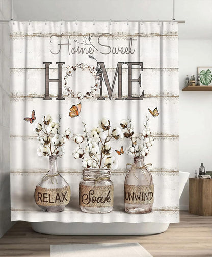 Tijuboni Farmhouse Shower Curtain Cotton Flowers Shower Curtains for Neutral Country Bathroom Decor Rustic Shower Curtain Set Waterproof Polyester Fabric 60 x 72 Inch