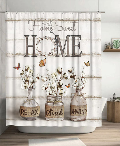 Tijuboni Farmhouse Shower Curtain Cotton Flowers Shower Curtains for Neutral Country Bathroom Decor Rustic Shower Curtain Set Waterproof Polyester Fabric 60 x 72 Inch