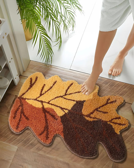 DEXDE Fall Bathroom Rugs 20x32 Cute Maple Leaf Bath Mat, Yellow/Brown/Rust