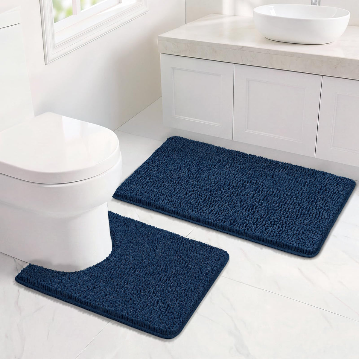 Bcoimo Bath Rug Mat,Sage Chenille High Absorbent Long Bathroom Runner Rugs