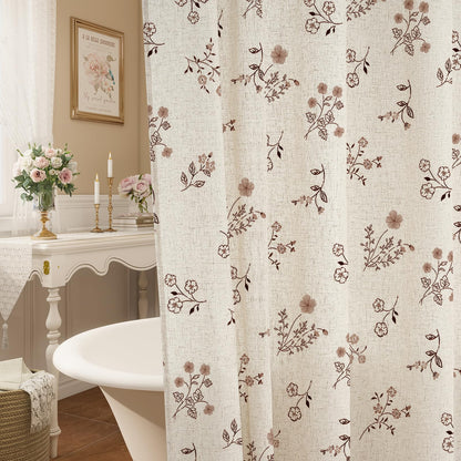 Farmhouse Linen Shower Curtain, Boho Garden Floral Curtain, 72 x 72