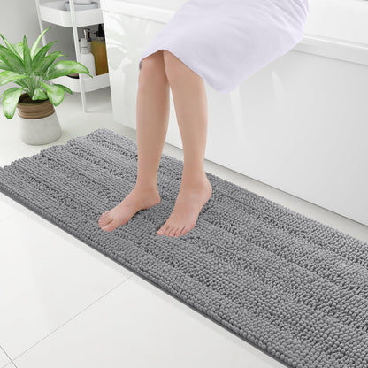 Grandaily Chenille Striped Bathroom Rugs 36x24, Extra Thick and Absorbent Bath Mats, Non-Slip Soft Plush Shaggy Shower Carpet, Machine Wash Dry, Bath Rug for Bathroom, (Large, Light Grey)