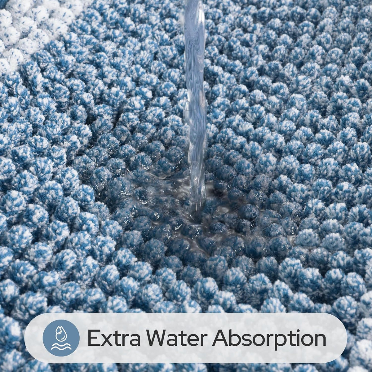 HOMEIDEAS Blue Bathroom Rugs Set, Striped Chenille, 20"x32"+17"x24"