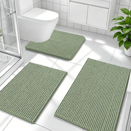 OLANLY Bathroom Rugs Sets 3 Piece, Super Soft Absorbent Chenille Bath Mats and U-Shaped Toilet Rug, Quick Dry, Home Decor, Bath Mat Set for Bathroom (24"x16"+24"x20"+30"x20", Grey)