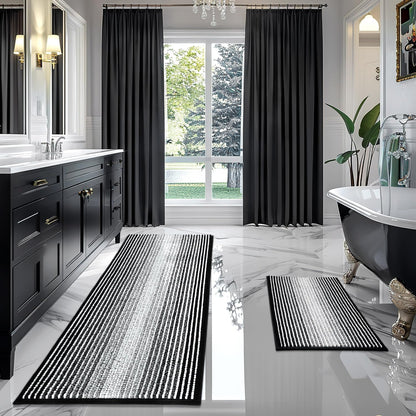 BSICPRO Bathroom Rugs Sets 2 Piece, Non Slip Striped Bath Mats, Fog Blue