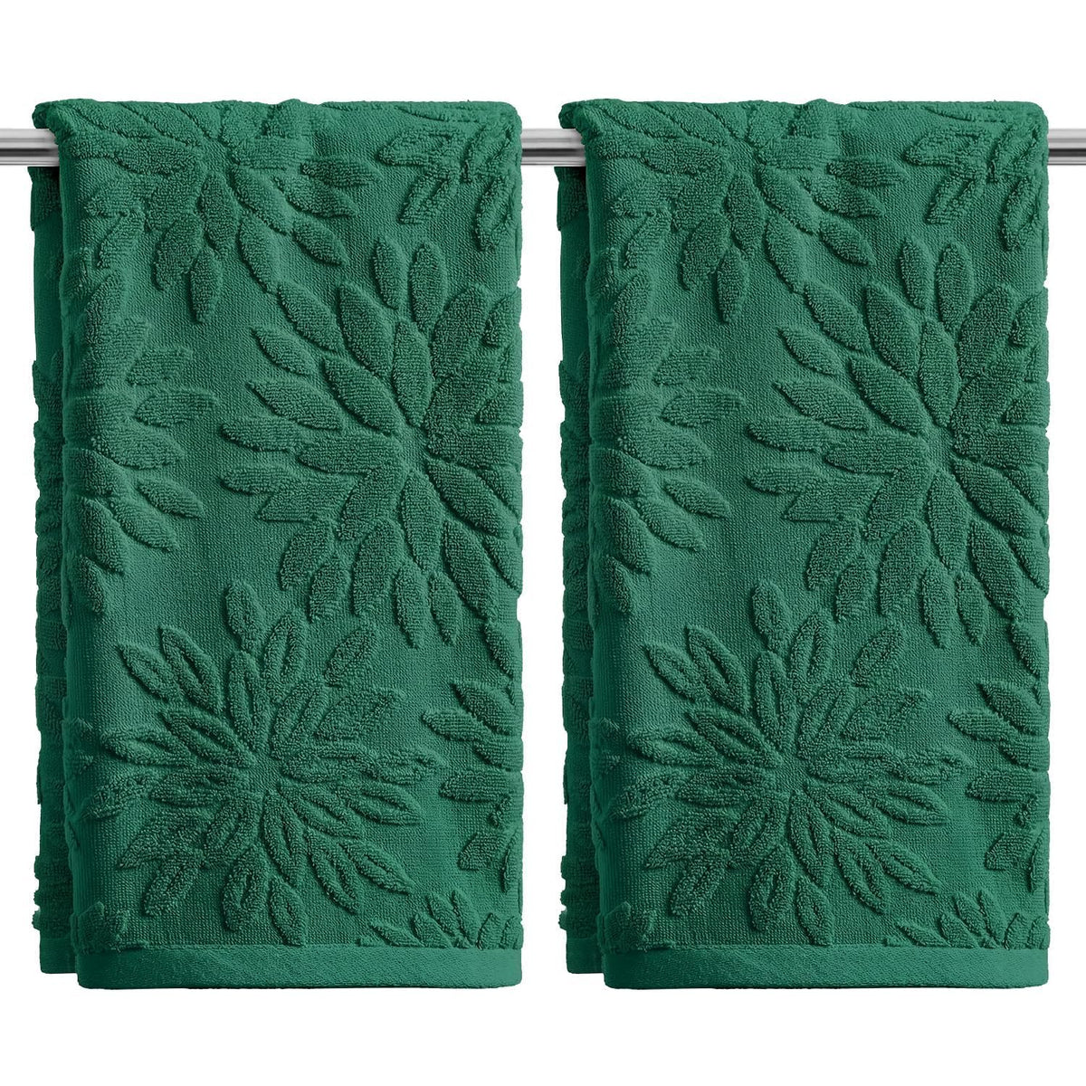 Artoid Mode 2 Pcs Olive Green 3D Dahlia Floral Jacquard Hand Towels for Bathroom, Cotton Soft Absorbent Bathroom Decor Towels, 13.7 x 29.5 Inch