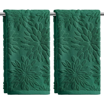Artoid Mode 2 Pcs Olive Green 3D Dahlia Floral Jacquard Hand Towels for Bathroom, Cotton Soft Absorbent Bathroom Decor Towels, 13.7 x 29.5 Inch
