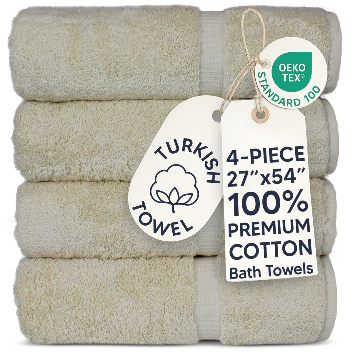 Chakir Turkish Linens 100% Cotton 4-Pack Bath Towels 27x54, Gray