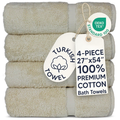 Chakir Turkish Linens 100% Cotton 4-Pack Bath Towels 27x54, Gray