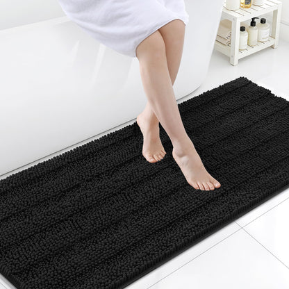 Grandaily Chenille Striped Bathroom Rugs 36x24, Extra Thick and Absorbent Bath Mats, Non-Slip Soft Plush Shaggy Shower Carpet, Machine Wash Dry, Bath Rug for Bathroom, (Large, Light Grey)