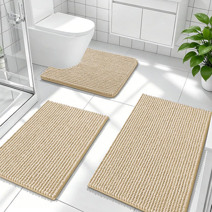 OLANLY Bathroom Rugs Sets 3 Piece, Super Soft Absorbent Chenille Bath Mats and U-Shaped Toilet Rug, Quick Dry, Home Decor, Bath Mat Set for Bathroom (24"x16"+24"x20"+30"x20", Grey)