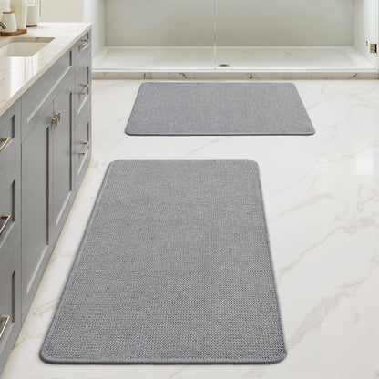 MIULEE Bathroom Rugs Set 2 Pieces, Thin Bath Mats Beige 17"x27"+20"x32"