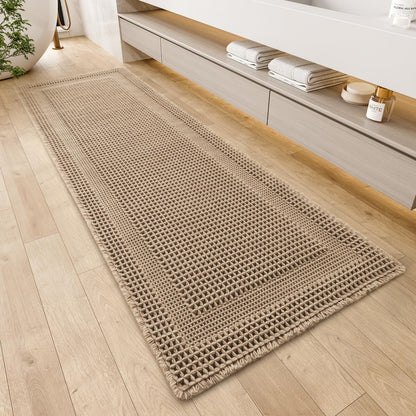 AMOAMI Waffle Bath Mat, Absorbent Bathroom Rugs Non Slip 24''x36'' Beige