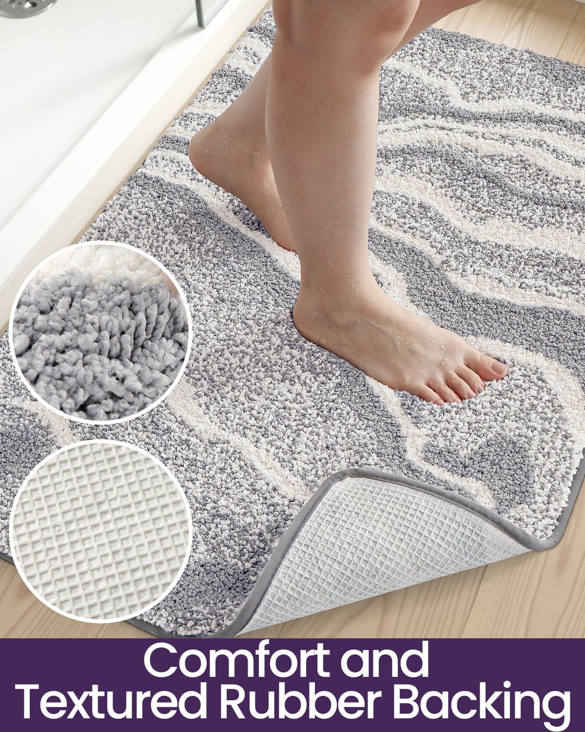 DEXI Marble Bath Mats 36x24, Bathroom Rugs Non Slip Machine Washable, Grey