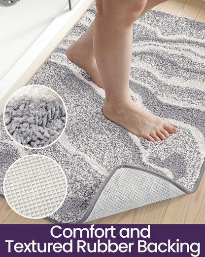 DEXI Marble Bath Mats 36x24, Bathroom Rugs Non Slip Machine Washable, Grey