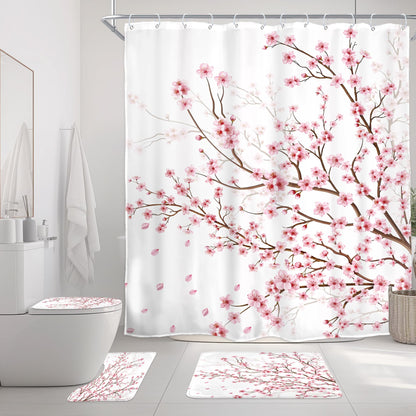 Pink Cherry Blossom Plum Asian Shower Curtain Japanese 60Wx72H Inch Decor