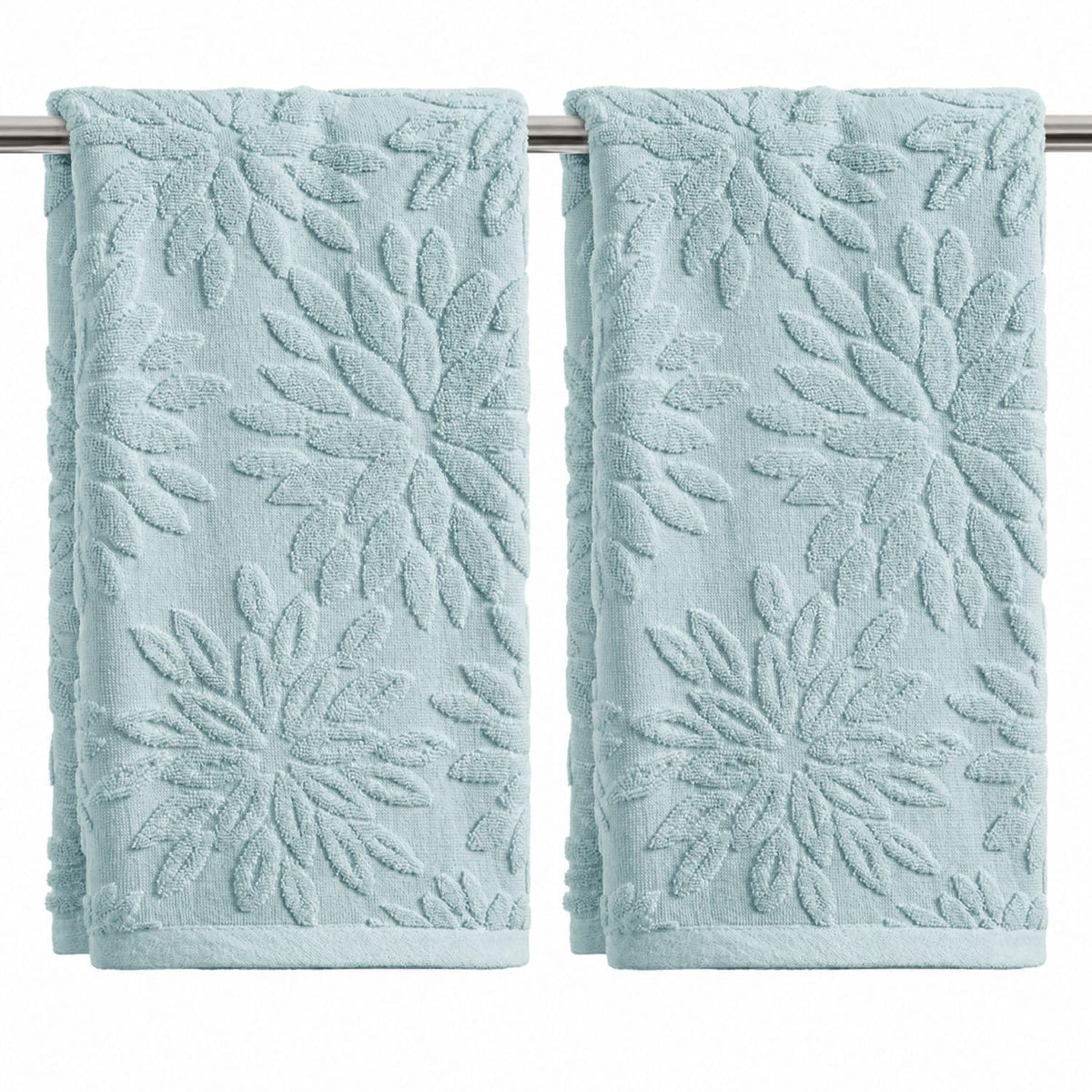 Artoid Mode 2 Pcs Olive Green 3D Dahlia Floral Jacquard Hand Towels for Bathroom, Cotton Soft Absorbent Bathroom Decor Towels, 13.7 x 29.5 Inch