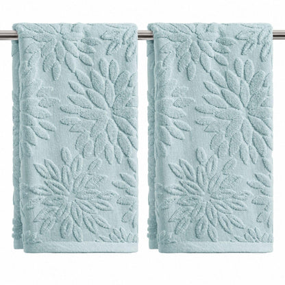 Artoid Mode 2 Pcs Olive Green 3D Dahlia Floral Jacquard Hand Towels for Bathroom, Cotton Soft Absorbent Bathroom Decor Towels, 13.7 x 29.5 Inch