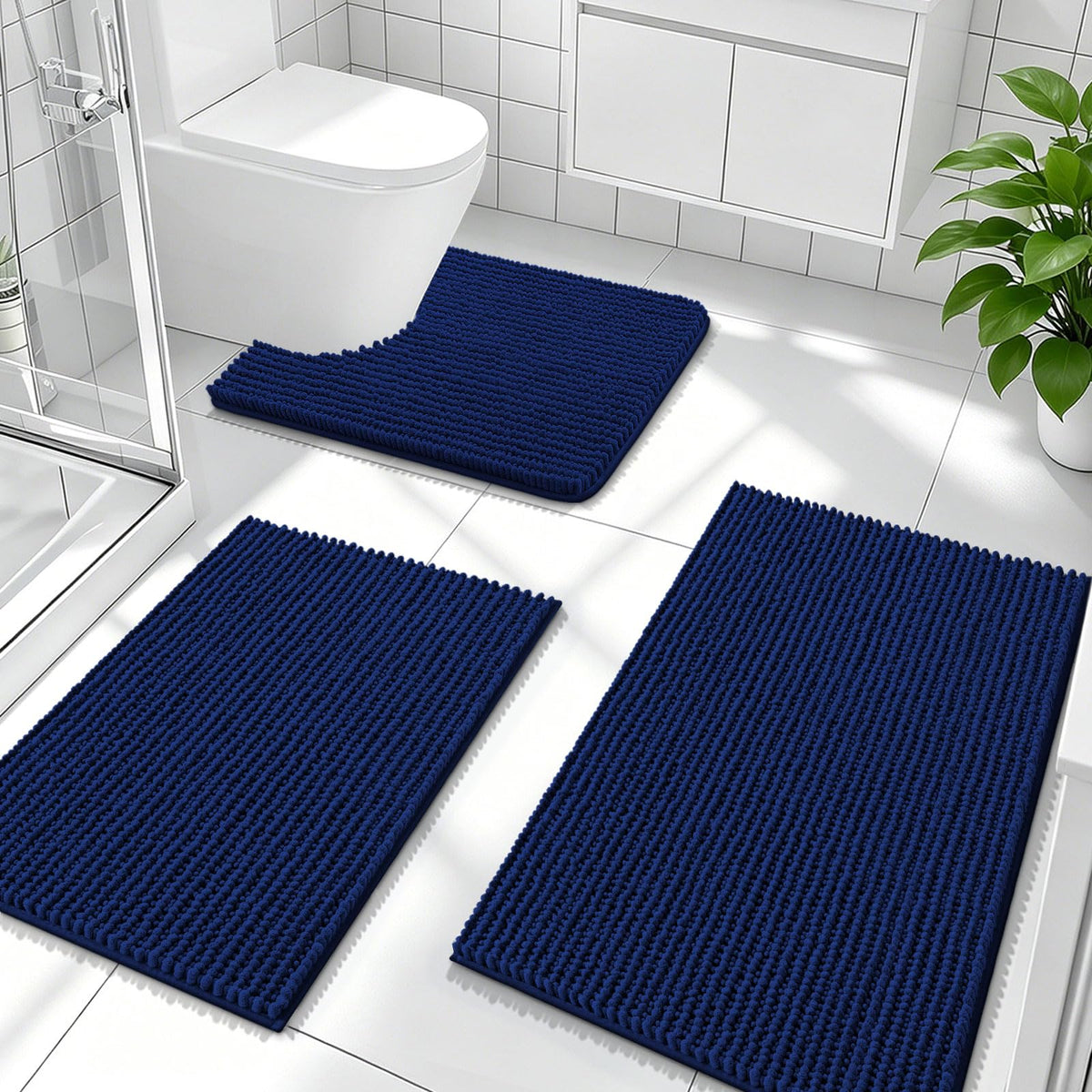 OLANLY Bathroom Rugs Sets 3 Piece, Super Soft Absorbent Chenille Bath Mats and U-Shaped Toilet Rug, Quick Dry, Home Decor, Bath Mat Set for Bathroom (24"x16"+24"x20"+30"x20", Grey)