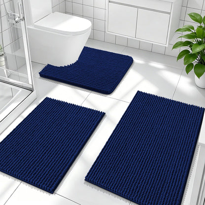 OLANLY Bathroom Rugs Sets 3 Piece, Super Soft Absorbent Chenille Bath Mats and U-Shaped Toilet Rug, Quick Dry, Home Decor, Bath Mat Set for Bathroom (24"x16"+24"x20"+30"x20", Grey)