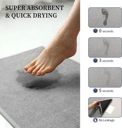 YIHOUSE Gray Bathroom Rugs Sets 3 Piece, Quick Dry Thin Bath Mat with Toilet Rug, Non Slip Absorbent Machine Washable, Bath Runner Rugs for Bathtub Sink Home Decor