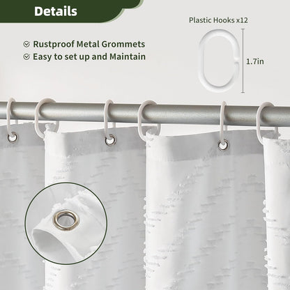 Siiluminisoy White Shower Curtain Fabric Boho Shower Curtain Cloth Textured Tufted Chevron Elegant Shower Curtains Waterproof for Bathroom 72" x 72"