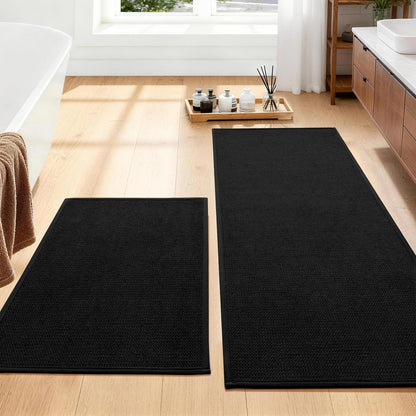 YIHOUSE Gray Bathroom Rugs Sets 3 Piece, Quick Dry Thin Bath Mat with Toilet Rug, Non Slip Absorbent Machine Washable, Bath Runner Rugs for Bathtub Sink Home Decor