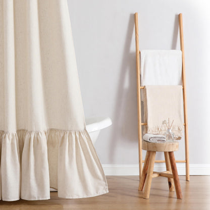 QiyI Boho Ruffle Shower Curtain, Linen Blend Fabric, Natural, 72 x 72